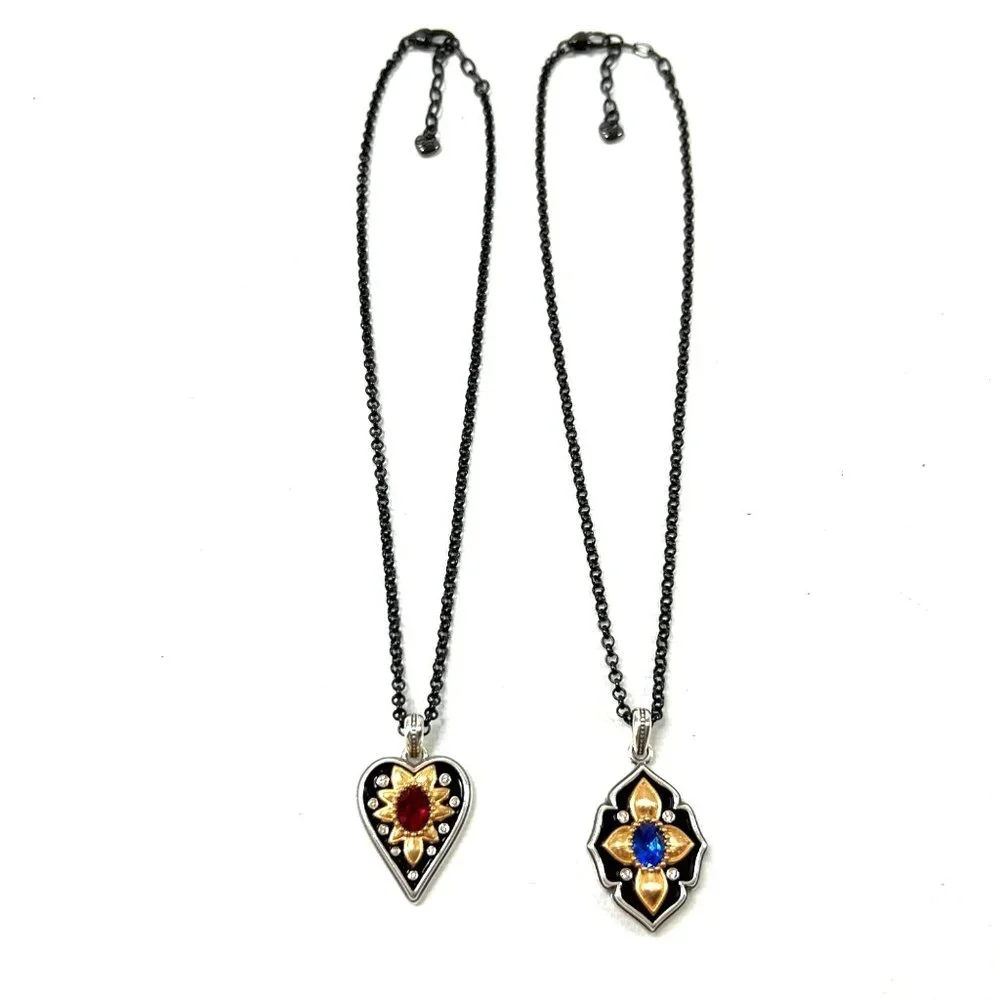 Brighton Monarch Necklaces Set of 2 Love Strength 18" Black Chains - Picture 4 of 10